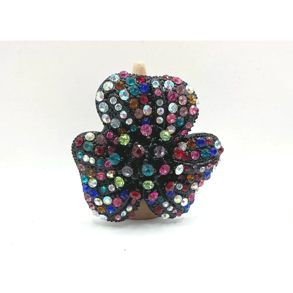 Multi Colored Rhinestone Flower Shaped Stretch Ring